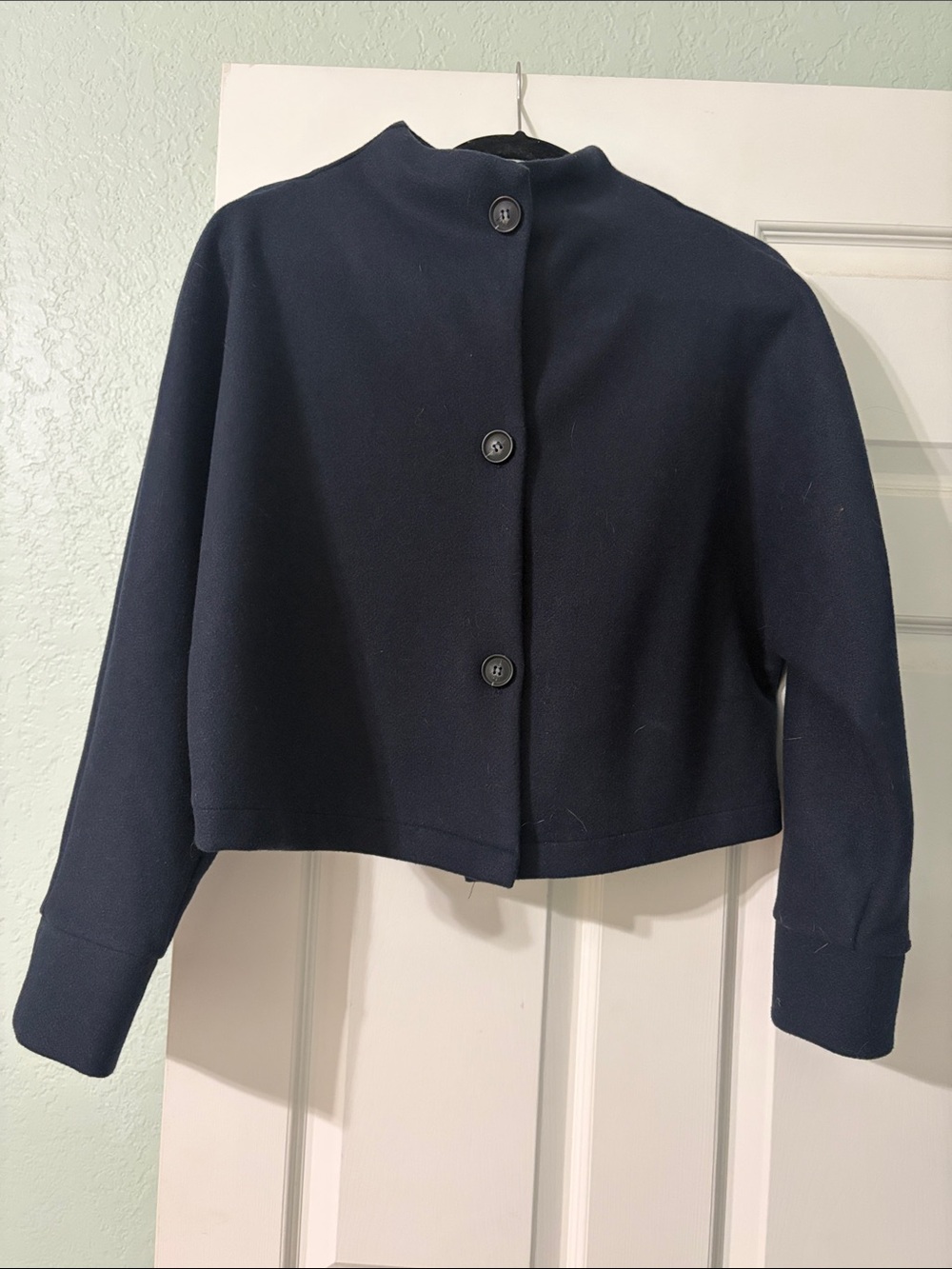 Women’s Navy Button-Front Cropped Jacket